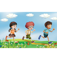 Kids running at the hills Kids running at the hills vector image