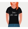 Girl with t-shirt flat mock up template vector image