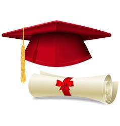 Graduation cap and diploma vector image