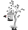 Tree silhouette with bird flying vector image