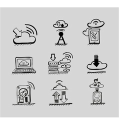 Hand drawn cloud concepts black icon set vector image
