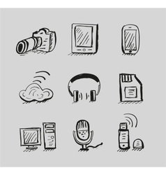 Hand drawn mobile devices black icon set vector image