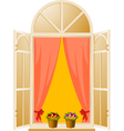 The Wood window with pansy in flowerpot vector image