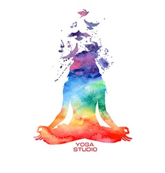 Watercolor woman silhouette of lotus yoga pose vector image