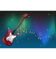 A red guitar with musical notes vector image