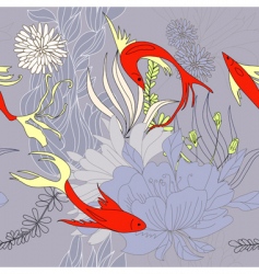Seamless background with red fishes vector image