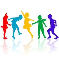Colored silhouettes of happy children playing vector image