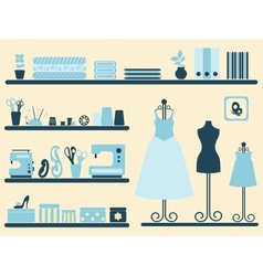 Sewing room interior and objects set vector image