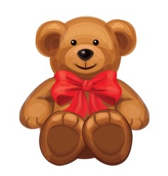 Cute brown bear with red bow vector image