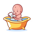 baby bathing in yellow bath with foam vector image