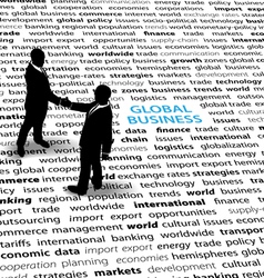 Business people stand on a text page to shake hand vector image
