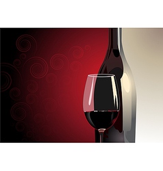Glass of red wine with a bottle vector image