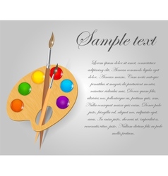 Wooden art palette with paints and brushe vector image
