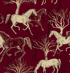 Vintage background with horses and trees vector image