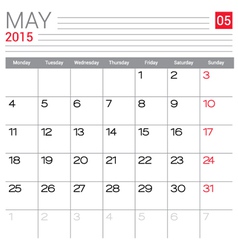 2015 may calendar page vector image