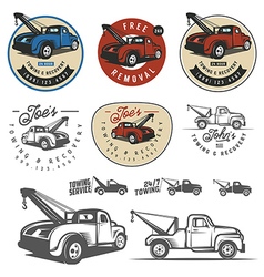 Vintage car tow truck emblems and logos vector image