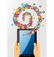 Human hands holds tablet pc app icons vector image