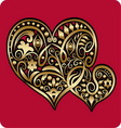Golden two hearts ornament vector image