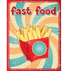 Fast food background with french fries in retro vector image