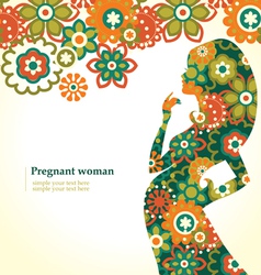 Silhouette of pregnant woman with flowers vector image
