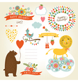 Set of holiday graphic elements and cute animals vector image