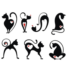 Black Cats with red hearts vector image