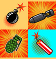 Set of bomb in pop art style vector image