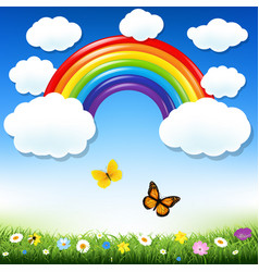Rainbow and grass vector image