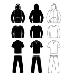Clothing silhouettes hoodie t-shirt and long vector image