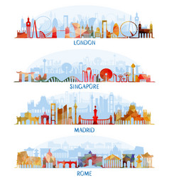 Skyline flat set london singapore madrid rome Skyline flat set london singapore madrid rome vector image