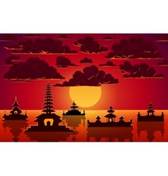 Landscape with indonesian temples in sunset Landscape with indonesian temples in sunset vector image