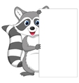 Cute raccoon cartoon holding blank sign vector image
