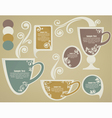 Vintage cups and tags vector image
