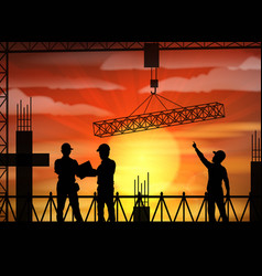 Construction worker silhouette at sunset Construction worker silhouette at sunset vector image