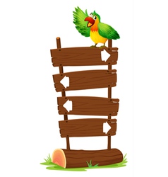 A colorful parrot at the top of a wooden signboard vector image