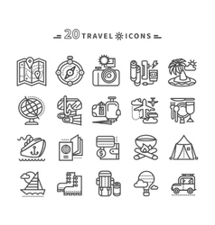 Set of Black Travel Icons on White Background vector image