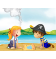 A girl and a boy studying the map vector image