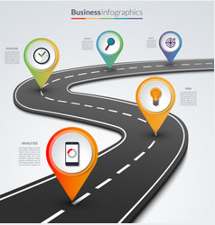 Road map infographic template with 5 pin pointers vector image