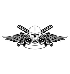 Skull in baseball cap and wings vector image