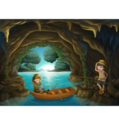 The two brave girls at the cave vector image