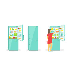 The woman takes in the fridge refrigerator vector image
