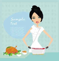 Beautiful lady cooking lunch vector image