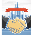 Two men shake hands Presentation template vector image