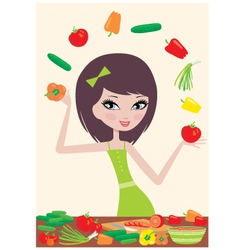Pretty girl prepares salad vector image