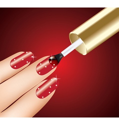 Woman applying red nail polish on fingers vector image