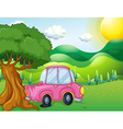 A pink car bumping the big tree vector image