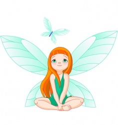 Fairy observes for flying butterfly vector image