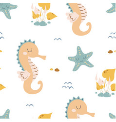 Seamless pattern with cute starfish isolated Vector Image