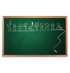 A chalkboard with a drawing of kids playing vector image