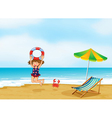 A girl playing at the shore vector image